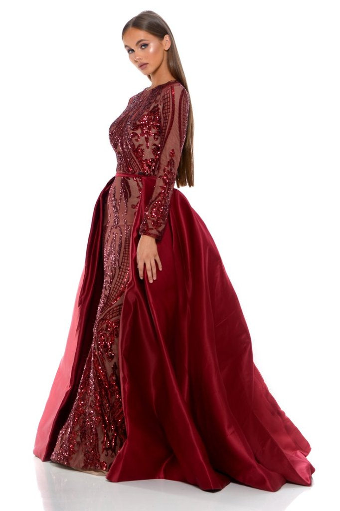 1705 Long Sleeve Burgundy Yasmins Bridal 1705 Long Sleeve Burgundy Yasmins Bridal