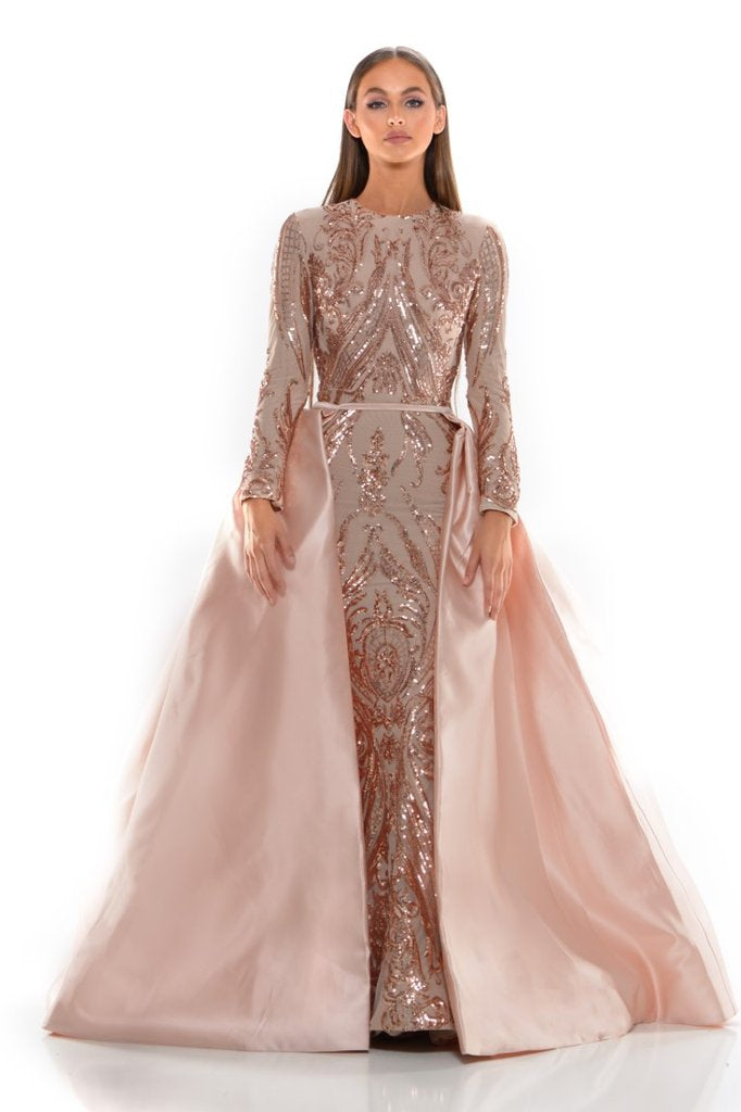 Stella Couture 23130 Size 2, 12 Rose Gold Long Fitted Sequin Peak Poin –  Glass Slipper Formals